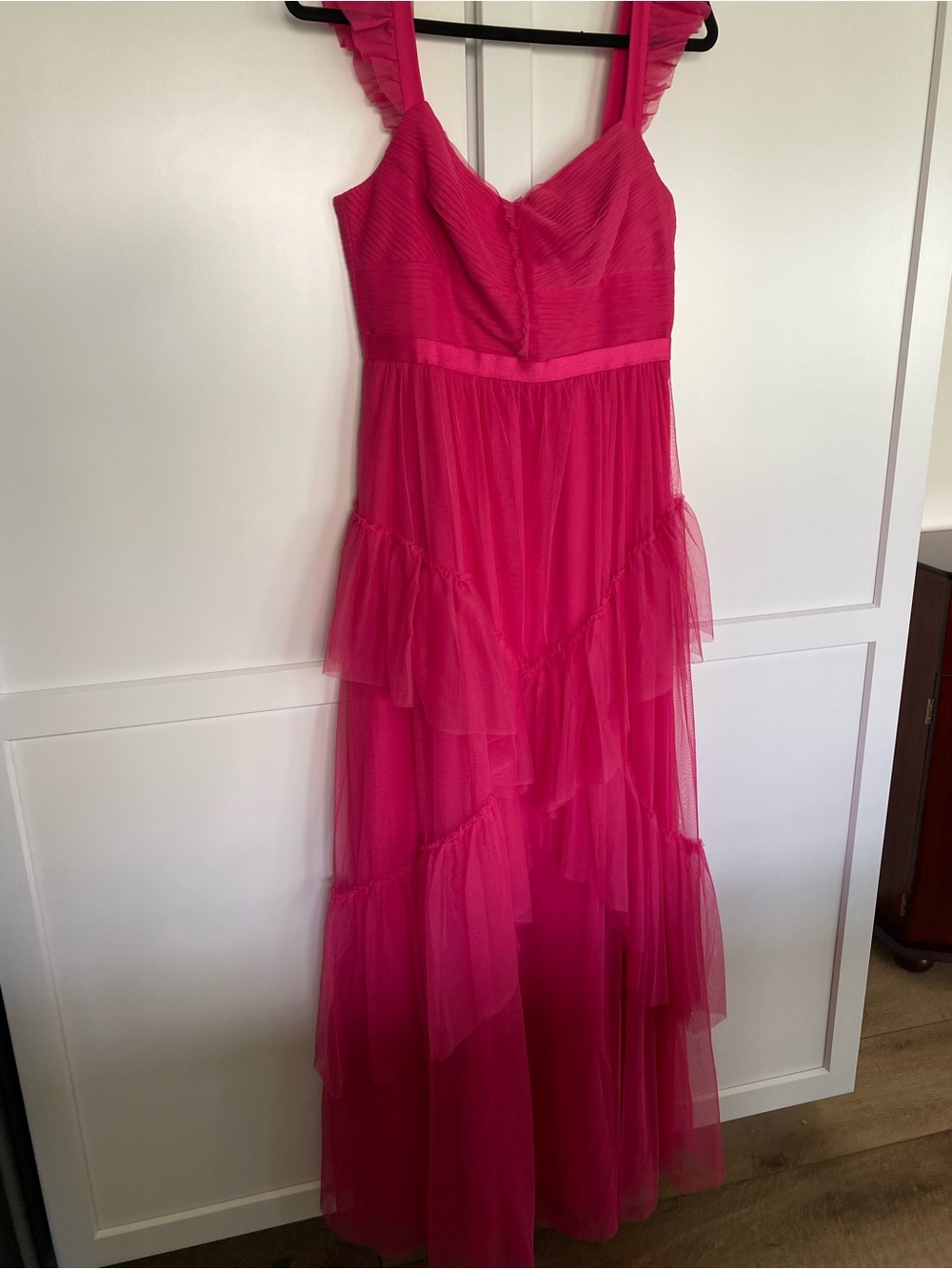 BCBGMaxAzria Vibrant Fuchsia Tulle Ruffle Dress